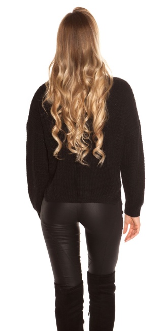 Trendy knit sweater with side- Button Black